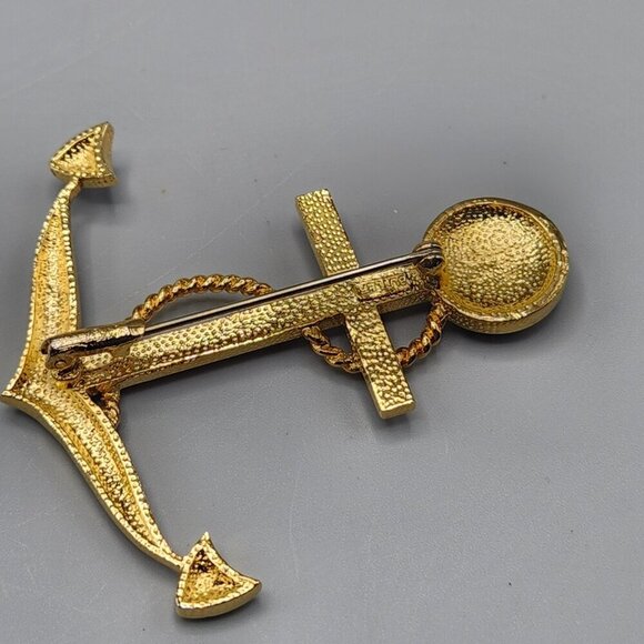 Butler Anchor Brooch Red White Green Crystal Maritime Nautical Costume Jewelry - Picture 5 of 8